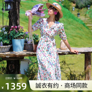 Gloria/歌莉娅2022年夏新19姆米桑蚕丝印花连衣裙124R4K930