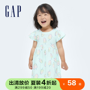 Gap女幼童蝴蝶袖印花条纹连衣裙685565 夏新款童装纯棉可爱公主裙