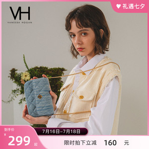 VH包包新款轻奢品牌女包菱格纹丹宁牛仔斜挎包小众质感链条单肩包