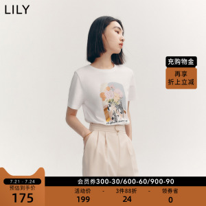 LILY2022秋新款女装趣味时髦洋气个性舒适全棉宽松圆领短袖T恤衫