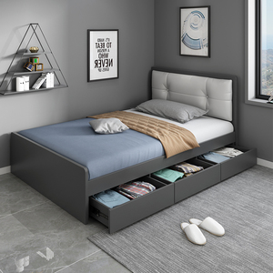 北欧简约小户型卧室单人床 现代板式储物床家用1.2米儿童床收纳床