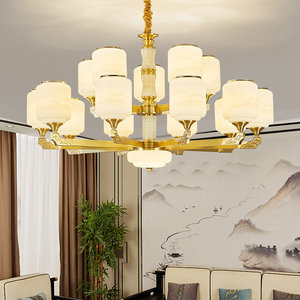新中式全铜客厅吊灯高端大气简约现代复式楼别墅酒店餐厅茶室灯具