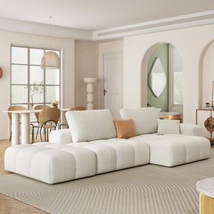 奶油风羊羔绒布艺沙发简约现代客厅小户型设计师拼色乳胶意式沙发