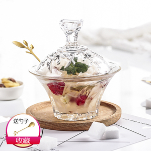 燕窝盅带盖玻璃碗甜品碗透明碗家用糖水碗碟套装 创意水果个性碗