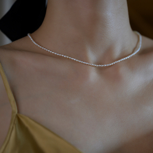 925純銀超細天然小米粒珍珠項鏈女小眾設計感高級法式復古choker