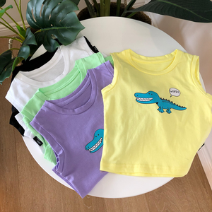 儿童夏季背心纯棉T恤上衣1-3-5岁男童女童宝宝小鳄鱼无袖薄款背心
