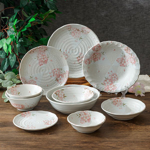 有古窑粉樱花日式进口碗盘子菜盘日本陶瓷饭碗钵碗沙拉碗汤碗面碗