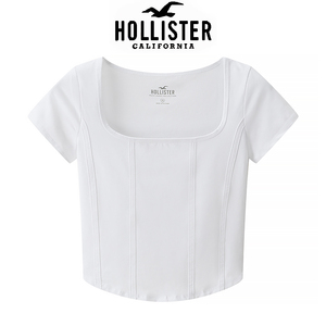 小海鸥hollister鱼骨短袖t恤女纯欲性感方领上衣短款洋气卡腰小衫