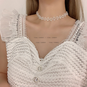 气质水晶锁骨链新款小众设计感轻奢项链女仙气串珠颈链饰品choker