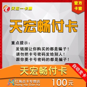 天宏一卡通畅付卡100元点卡充游艺跳跃300英雄等本店不刷单