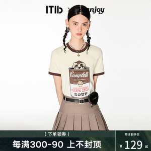 ITIB×YE3NJOY设计师联名款 罐头狗狗印花短袖T恤女夏季撞色上衣