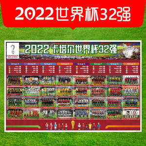 2022卡塔尔世界杯32强赛前合影全家福足球球星海报彩票店挂图壁画