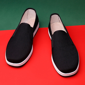 老北京布鞋男士青年透气休闲工作中老年中式保暖加绒千层底黑布鞋