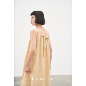 HABITS  汉麻亚麻面料  挂脖无袖系带连衣裙