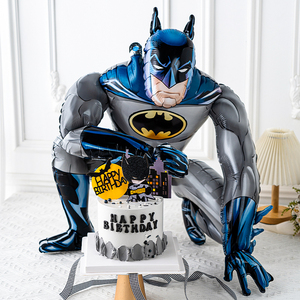 网红生日派对蝙蝠超人铝膜气球装扮儿童生日蛋糕装饰超级英雄插件