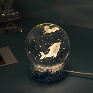 七夕情人节发光水晶球桌面小夜灯摆件玻璃球装饰品创意生日礼物女