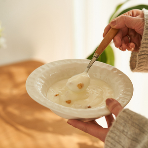 肆月白色水果盘子高级感家用汤盘陶瓷小深盘草帽盘餐盘ins风菜盘