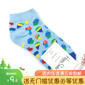 潮牌HappySocks女船袜子可爱卡通夏季个性时尚情侣浅口女纯棉短袜