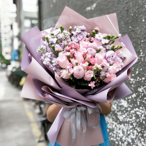 深圳鲜花速递同城创意红粉玫瑰芍药混搭花束生日礼物花店送花上门