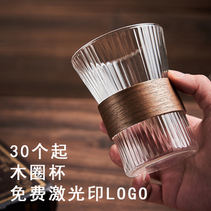 日式挂耳咖啡杯防烫竖纹水杯高颜值耐热玻璃杯网红泡茶杯定制刻字