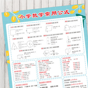 小学生一至到六年级数学常用公式大全挂图基础单位换算知识点墙贴