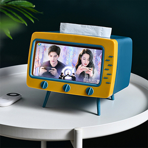 90后创意电视机抽纸盒客厅茶几纸巾盒收纳多功能家用手机支架观影