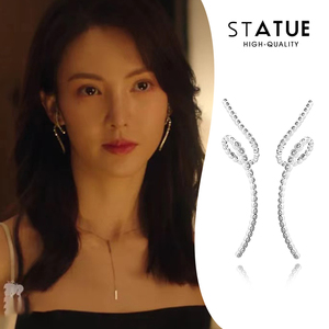 2022年新款潮明星同款韩国长耳环纯银时尚线条丝带简约气质耳钉女
