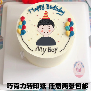 小红书手绘大男孩生日蛋糕巧克力转印纸篮球男孩祝福语烘焙装饰