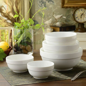 4.5678寸陶瓷米饭碗面碗大汤碗套装可微波炉护边纯白简约家用餐具