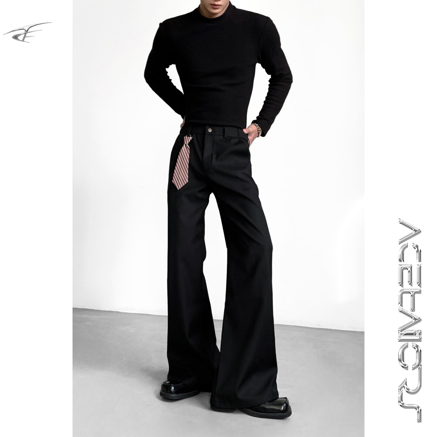 Мужские брюки cleanfit drape прямого кроя с микро-притачкой от Ace' niche DK uniform - это высокие и тонкие повседневные брюки зауженного кроя