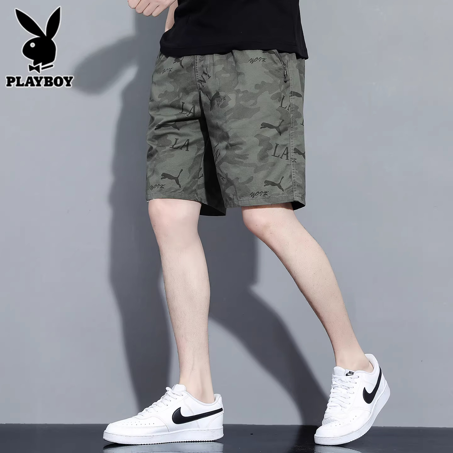 Мужские свободные летние камуфляжные шорты Playboy из хлопка 2026 года свободного кроя...