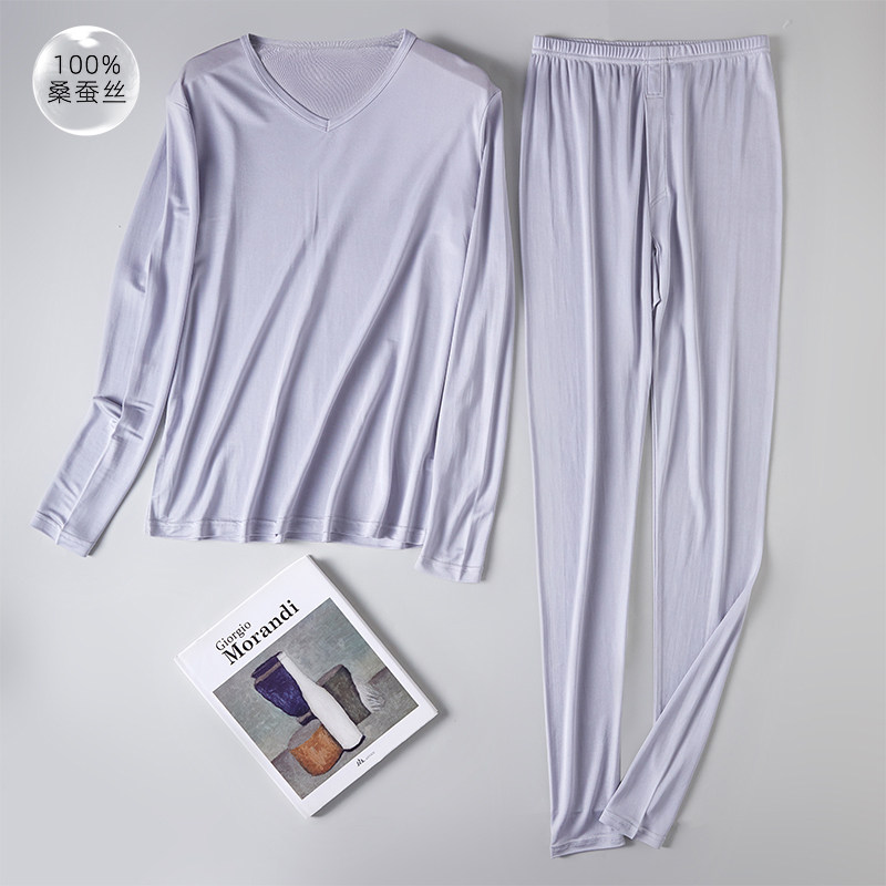 DGVV silk 100% шелк тутового дерева 6A, мужской комплект нижнего белья с V-образным вырезом, удобная и дышащая осенняя одежда, длинные брюки, бюстгальтер
