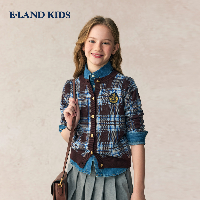 eland kids clothing обожает детскую одежду, трикотаж для девочек, осень 2025, новинка, кардиган в стиле колледжа, который можно носить от Luli