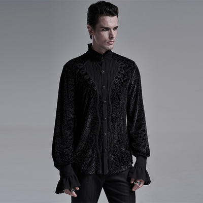 taobao agent ╋魔叹╋ PUNK RAVE 哥特GOTHIC宽松型丝绒华丽长袖衬衫男 WY1280