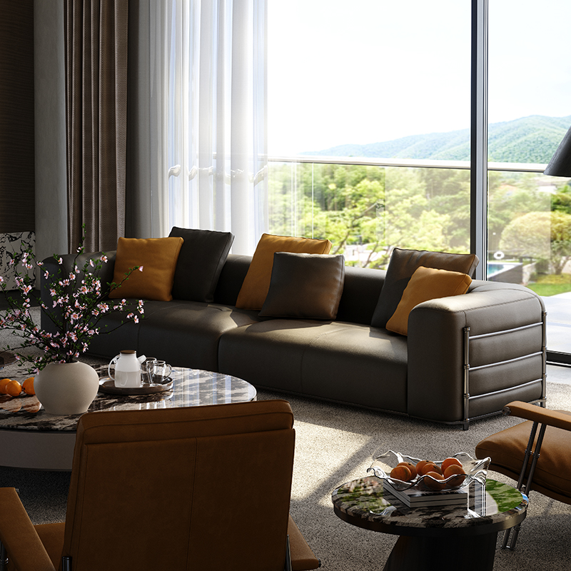 Диван кожаный диван Муранский бамбуковый Муранский диван в гостиной с легким роскошным минималистским полностью дизайнерским современным модулем