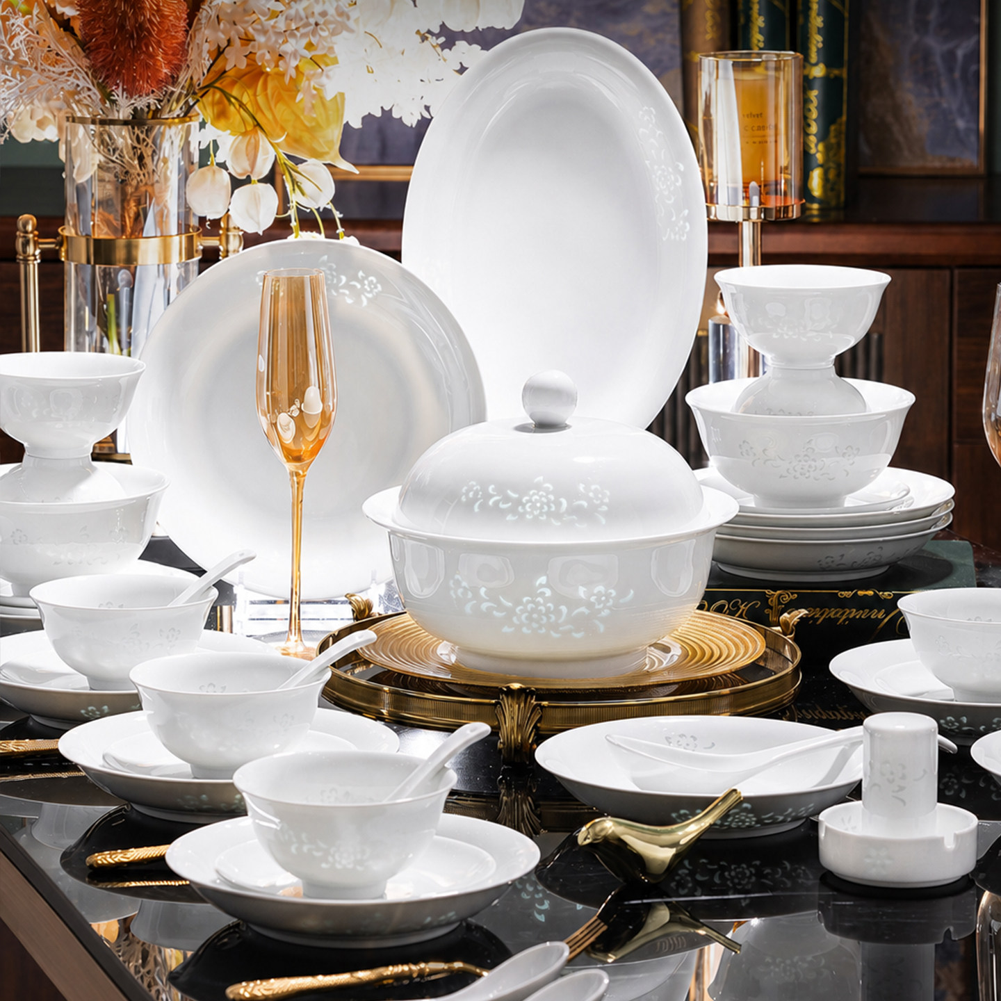 Набор посуды Jingdezhen pure white для новоселья в новом доме, высококачественная комбинация чаши и тарелки, легкая роскошная посуда, подарочная коробка