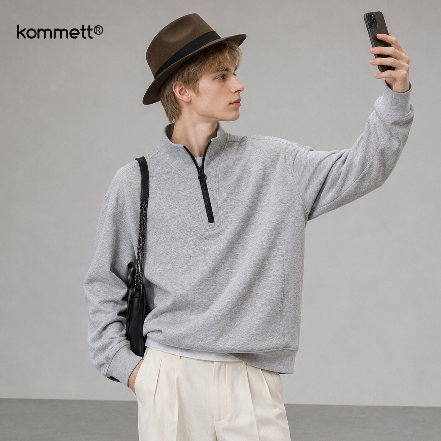 KOMMETT半拉链立领卫衣男春秋季潮牌宽松休闲慵懒风潮牌套头上衣