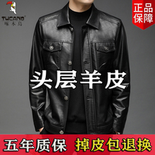 Woodpecker Men's Genuine Leather Jacket, Autumn and Winter Polo Collar, Goat Skin Top, Motorcycle Wear, Men's Wear