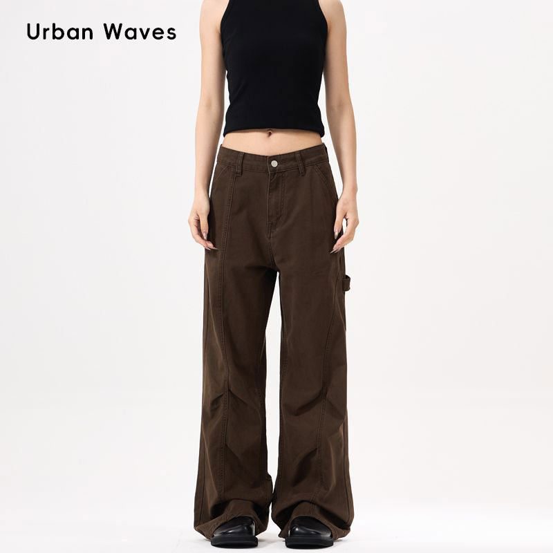 Свободные повседневные брюки кофейного цвета в стиле Urban Waves в американском ретро стиле кофейного цвета с широкими штанинами для мужчин и женщин, уличные брюки с микро-притачкой