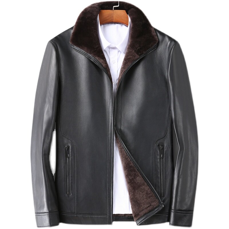 Кожаная куртка Hengyuanxiang leather, мужская меховая цельнокроеная плюс бархатная толстая кожаная куртка для стрижки овец, зимняя норковая куртка для папы
