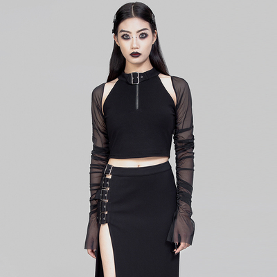 taobao agent ╋魔叹╋RNG朋克PUNK哥特GOTHIC性感抽褶网袖长袖短款女T恤TS2428