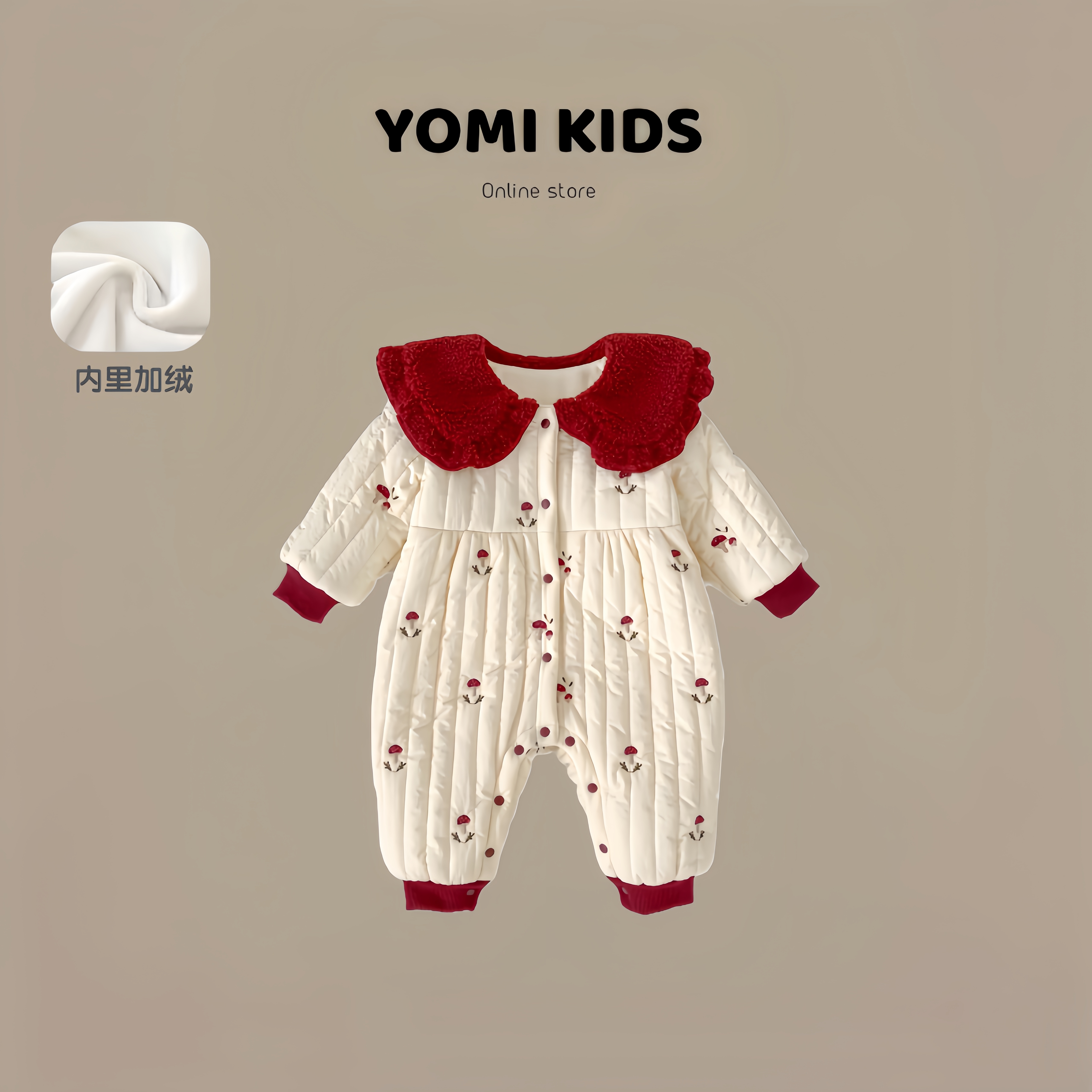 Детский стеганый цельнокроеный осенне-зимний комбинезон с красными меховыми лацканами для маленьких девочек, утепленный комбинезон принцессы в полнолуние, хлопковое пальто с пердежем