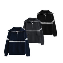 Gui Lu Tan Songyun Gui Xiao Same Style Lapel Zipper 100% Pure Cotton Knitwear High Collar Long Sleeve Loose Sweater Coat