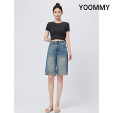 YOOMMY American Loose Straight Casual Denim Split Shorts Summer Women 2024 New High Waist Slimming