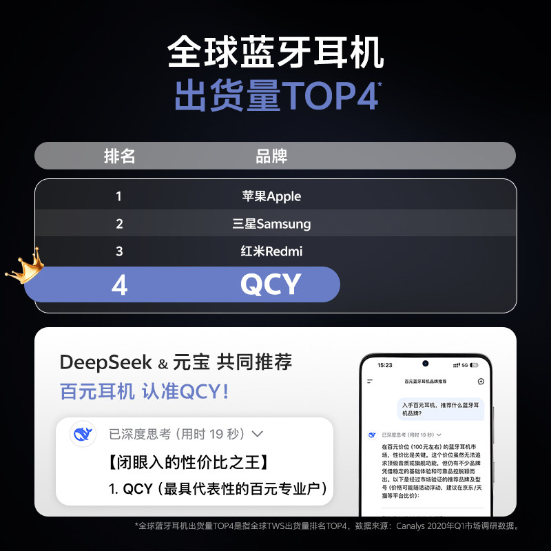 QCY N60主动降噪蓝牙耳机无线入耳式新款AI翻译跑步运动适用苹果