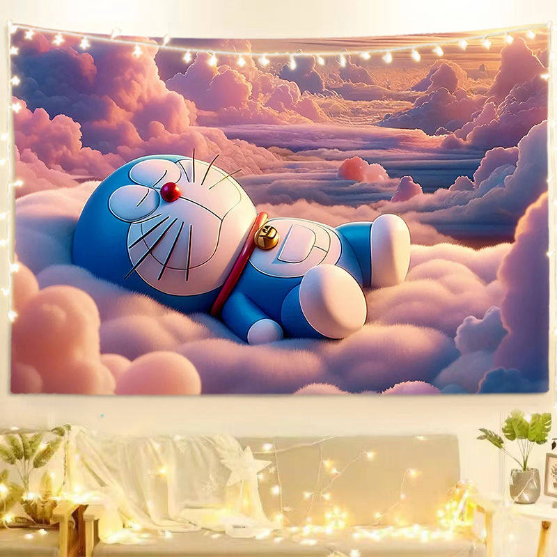 Фоновая ткань Doraemon, украшение в виде звенящего кота, подвесная ткань для детской комнаты, настенная ткань для спальни, прикроватный гобелен, милая ткань