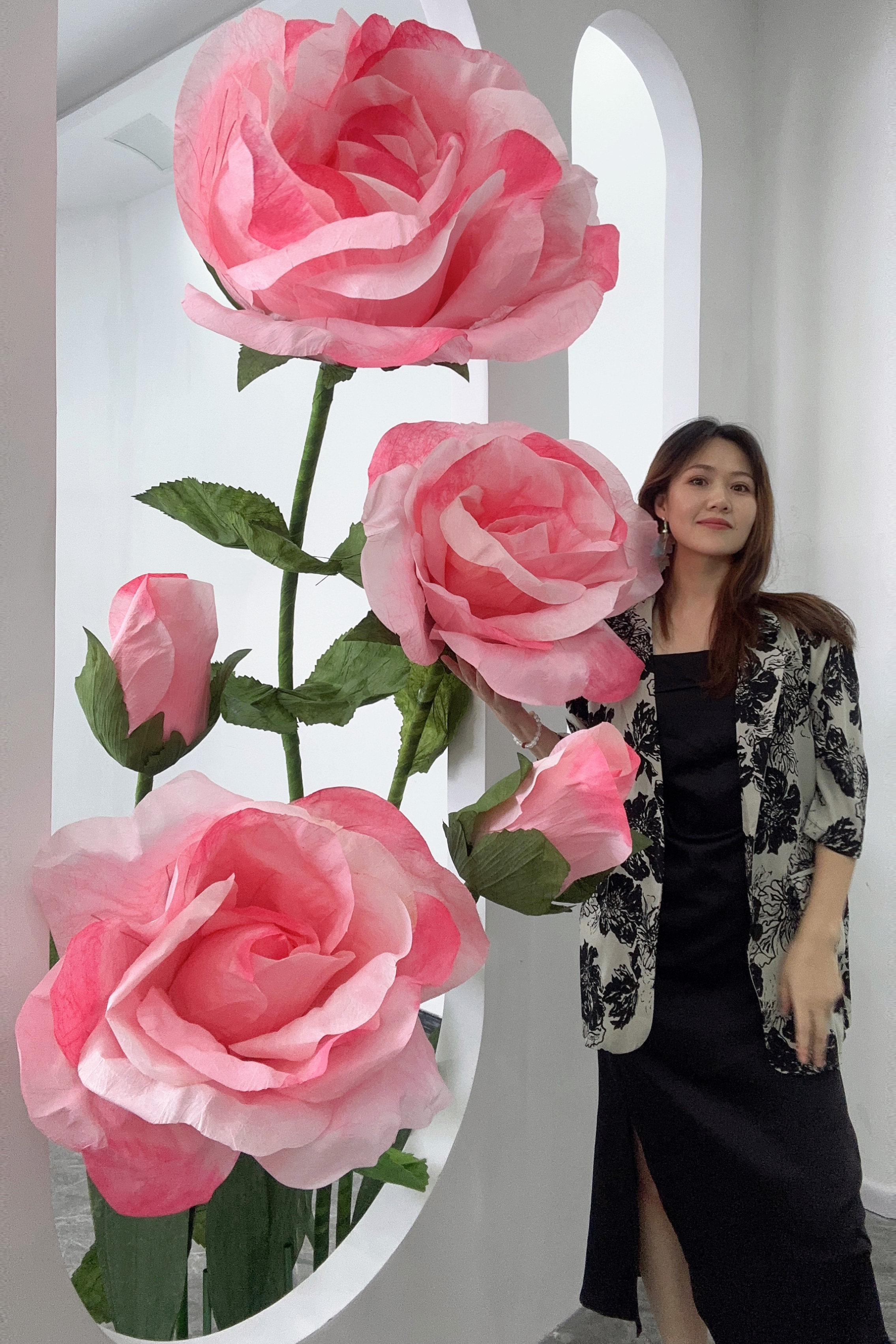 Гигантская розовая роза бумажный цветочный свадебный реквизит big rose украшение торгового центра сетчатое красное украшение витрины