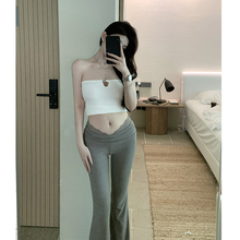 Kubiliv Ballet Aesthetics Lace Splicing High Waist Slim Fit Elastic Flare Pants with Slim Drop and Micro Flare Casual Pants