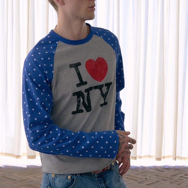 Футболка InsGale 25AW star контрастного цвета I LOVE NY с рукавом реглан и длинными рукавами