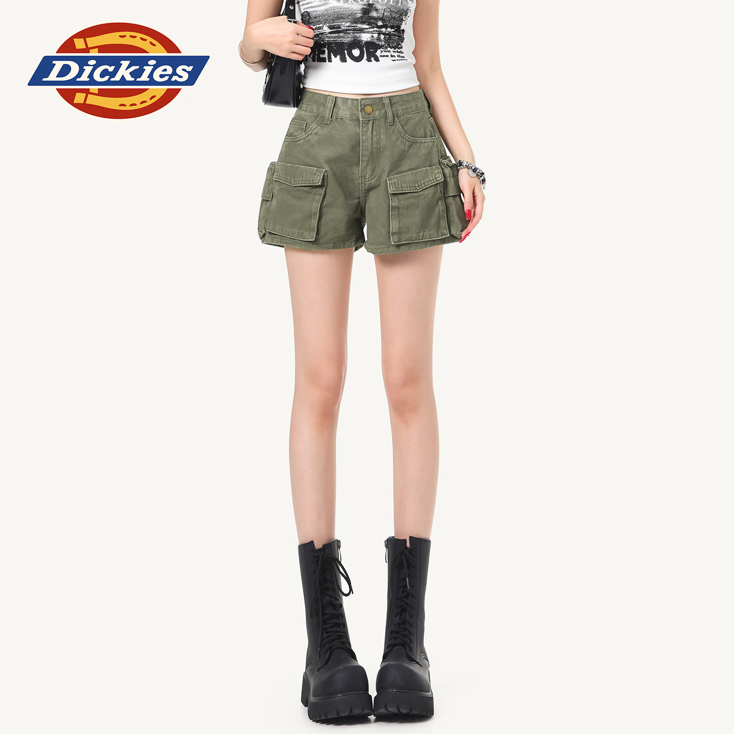 Женские джинсовые шорты Dickies Dikushi в стиле ретро зеленого цвета с высокой талией, новинка 2026 года, летние джинсовые шорты с несколькими карманами